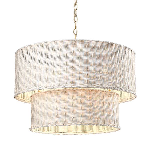 Erma Brushed Champagne Bronze Six-Light Chandelier with White Wicker, image 4